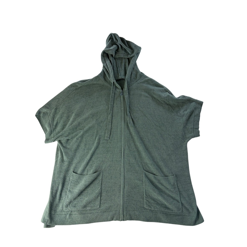 Barefoot Dreams Cardigan Womens S/M Hooded Full Zip Cozychic Short Sleeve Green